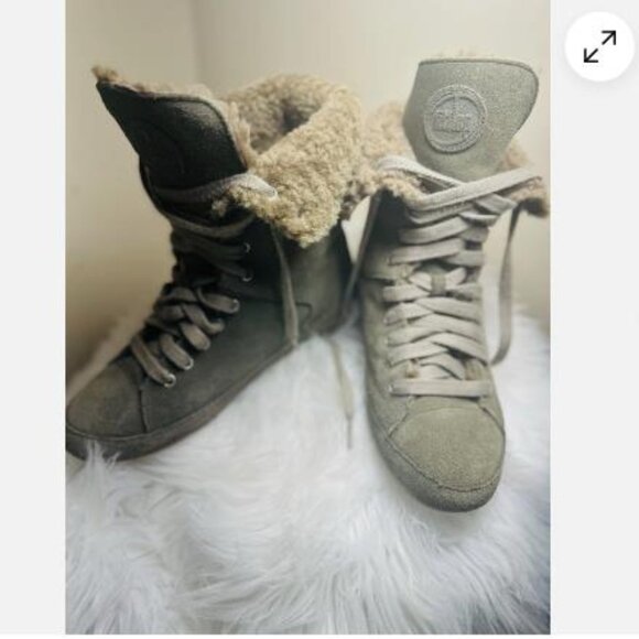 Fitflop Womens Sz 8 / 39 Suede Lace Up Boots Sherpa Lined Green Warm Comfy - Picture 1 of 6